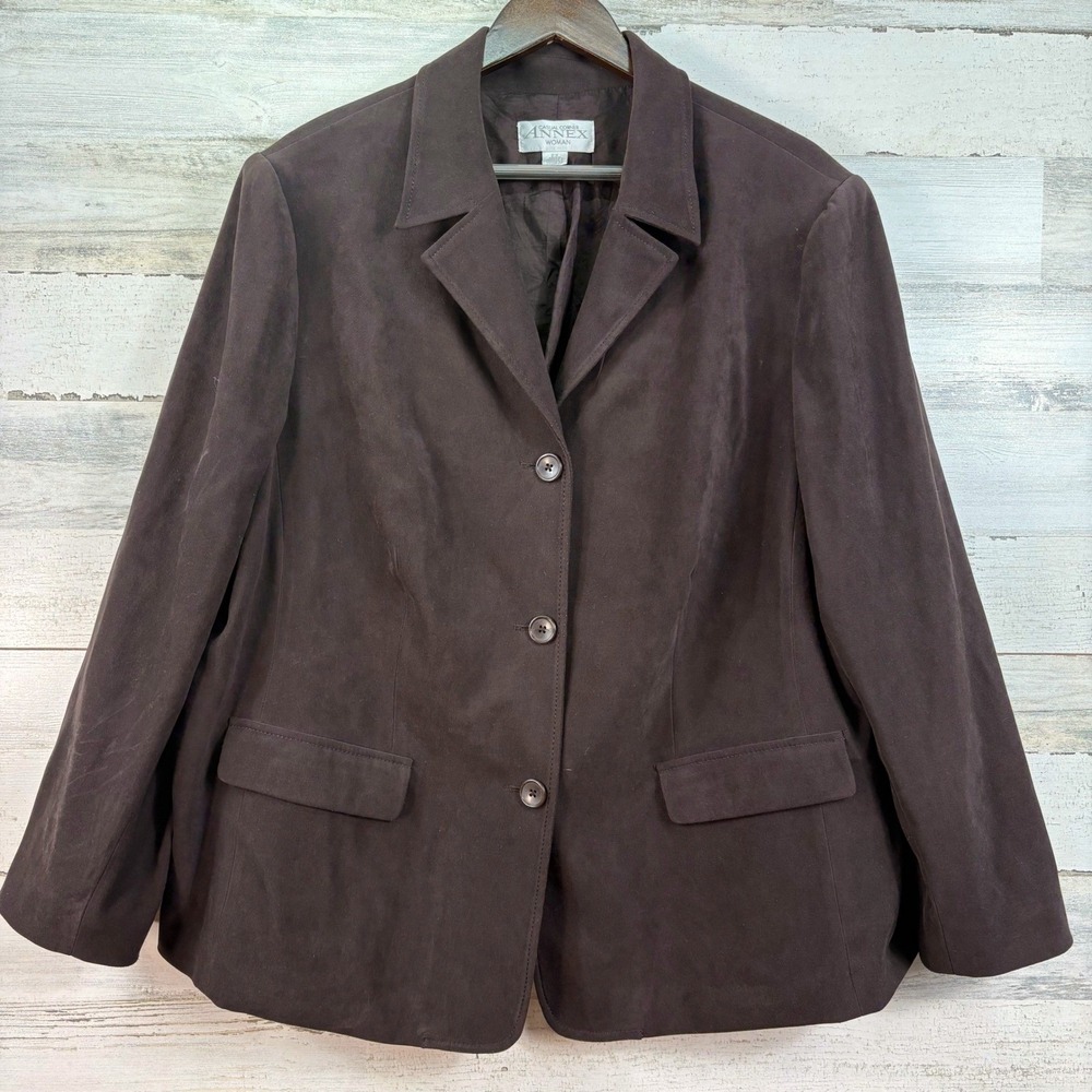 Casual Corner Annex Woman Brown Faux Suede Blazer Jacket 2X Professional Vintage